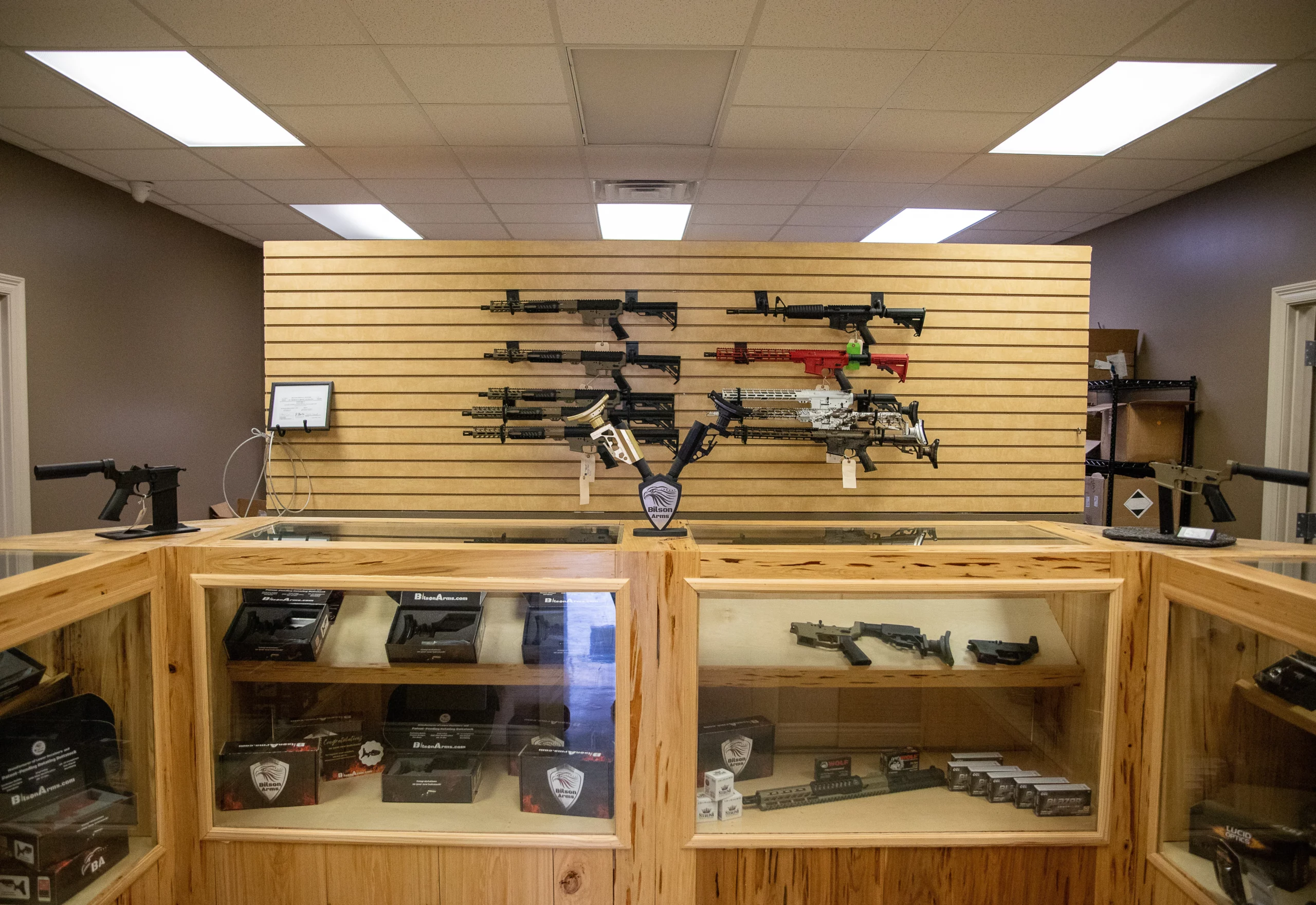wall and shelf inside gun store